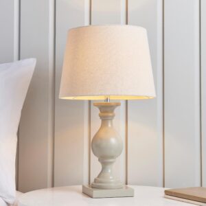 Manteo Ivory Fabric Shade Table Lamp With Taupe Wooden Base