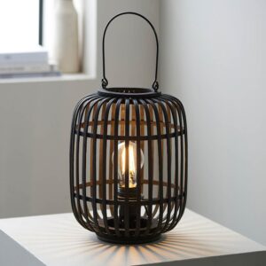 Murray Dark Bamboo Wood Table Lamp In Matt Black