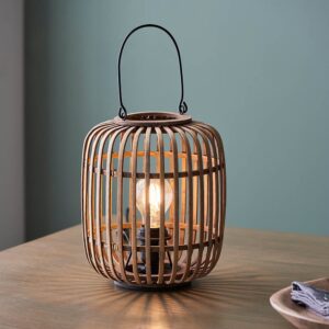 Murray Natural Bamboo Wood Table Lamp In Matt Black