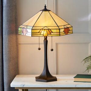 Nevada Medium Tiffany Glass Table Lamp In Dark Bronze