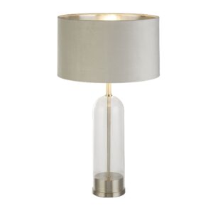 Oxford Grey Velvet Shade Table Lamp With Glass Brass Base