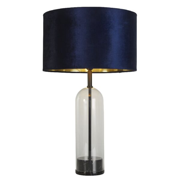 Oxford Navy Velvet Shade Table Lamp With Glass And Marble Base