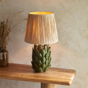 Reston Natural Fabric 32cm Shade Ceramic Table Lamp In Olive