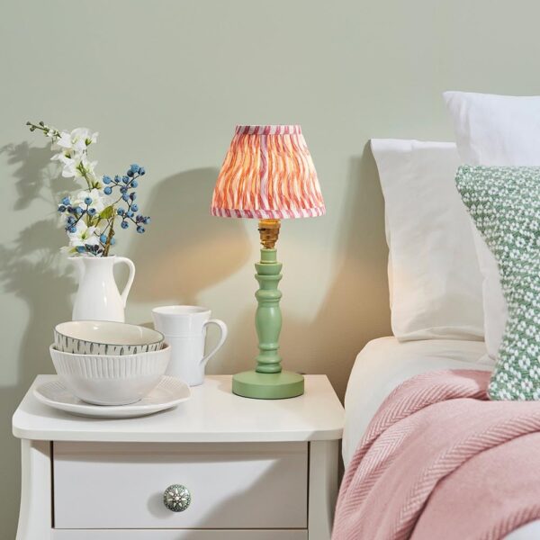 Riyadh Coral Pink 16cm Shade Wood Table Lamp In Cotswold Green