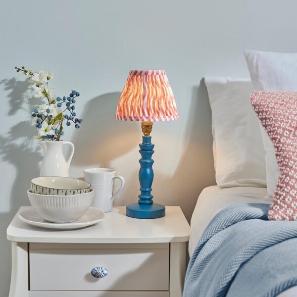 Riyadh Coral Pink 16cm Shade Wood Table Lamp In Marlin Blue