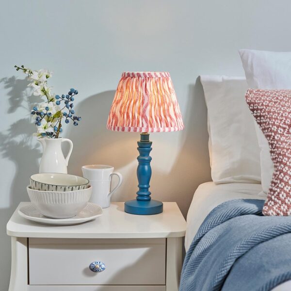 Riyadh Coral Pink 20cm Shade Wood Table Lamp In Marlin Blue