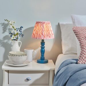 Riyadh Coral Pink 20cm Shade Wood Table Lamp In Marlin Blue