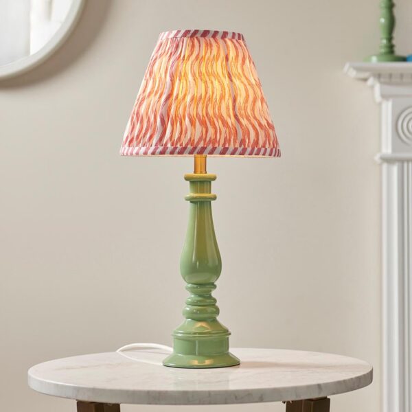 Riyadh Coral Pink 25cm Shade Resin Table Lamp In Cotswold Green