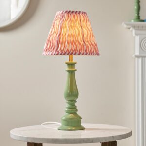 Riyadh Coral Pink 25cm Shade Resin Table Lamp In Cotswold Green