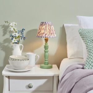 Riyadh Pearl Grey 16cm Shade Wood Table Lamp In Cotswold Green