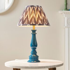 Zapopan Pearl Grey 30cm Shade Resin Table Lamp In Marlin Blue