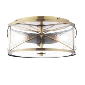 Laura Ashley Beckworth 3 Light Flush Ceiling Light In Antique Brass With Glass LA3756586-Q