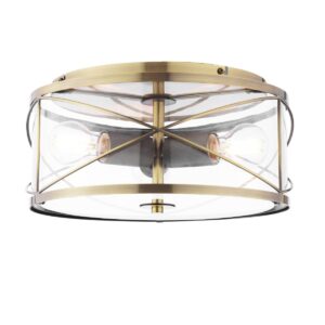 Laura Ashley Beckworth 3 Light Flush Ceiling Light In Antique Brass With Glass LA3756586-Q