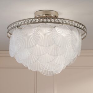 Laura Ashley Caverton 4 Light Semi Flush Ceiling Light In Polished Nickel With White Glass LA3756609-Q