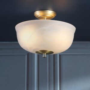 Laura Ashley Cossington 2 Light Semi Flush Ceiling Light In Antique Brass And Marble Effect Glass LA3756594-Q