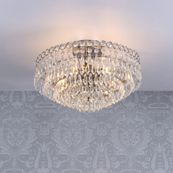 Laura Ashley Enid 5 Light Crystal Semi Flush Ceiling Light In Polished Nickel Finish