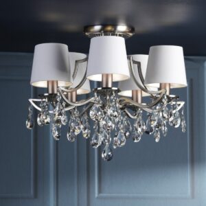 Laura Ashley Enstone 5 Light Crystal Semi Flush Ceiling Light In Polished Nickel With Shades LA3756611-Q