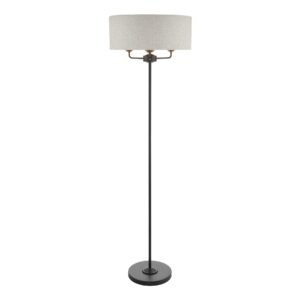 Laura Ashley Sorrento 3 Light Floor Lamp In Matt Black With Natural Shade LA3756361-Q