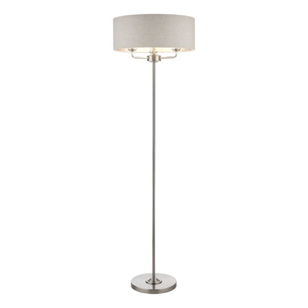 Laura Ashley Sorrento 3 Light Floor Lamp in Satin Nickel with Natural Shade