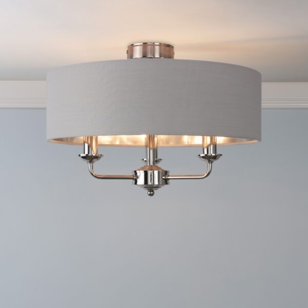 Laura Ashley Sorrento 3 Light Semi Flush Ceiling Light In Polished Nickel With Silver Shade