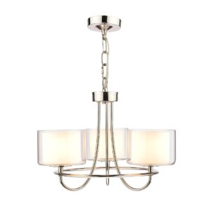 Laura Ashley Southwell 3 Light Chandelier In Polished Nickel With Clear And Opal Glass Shades